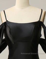Black Off The Shoulder Criss-Cross Back Long Satin Semi Formal Prom Dress