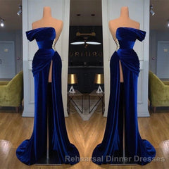 Off-the-Shoulder Mermaid Long Semi Formal Prom Dress With Split