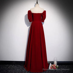 Classic Off Shoulder Long Maroon Prom Dress