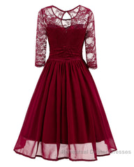 Classy Short Vintage Maroon Semi Formal Prom Dress with Sleeves