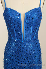 Royal Blue Sequin Mermaid Long Semi Formal Prom Dress