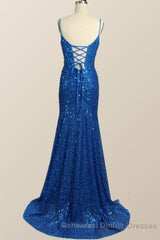 Royal Blue Sequin Mermaid Long Semi Formal Prom Dress