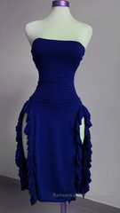 Strapless Midi Length Ruffle Semi Formal Prom Dresses Sexy Evening Dresses