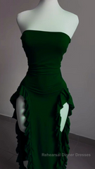 Strapless Midi Length Ruffle Semi Formal Prom Dresses Sexy Evening Dresses