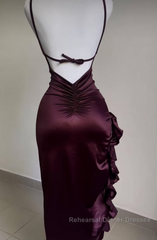 Sexy Slit Ruffles Semi Formal Prom Dresses