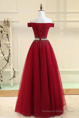 Off Shoulders Red Tulle Floor Length Prom Dress