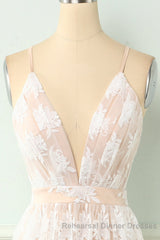 Spaghetti Straps White Semi Formal Prom Dress