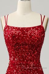 Red Sparkly Mermaid Backless Long Semi Formal Prom Dresses with Fringes
