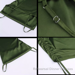 New Satin Green Semi Formal Prom Dresses Spaghetti Strap Party Evening Dresses