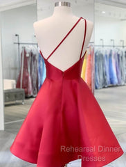 A-Line Backless Homecoming Dresses Red Mini Sleeveless One Shoulder Graduation Dress With Appliques