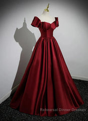 A-Line Ballgown Satin Long Party Dress Off Shoulder Sweetheart Floor Length Semi Formal Prom Dress