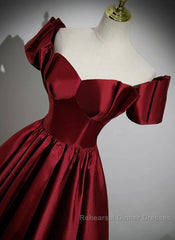 A-Line Ballgown Satin Long Party Dress Off Shoulder Sweetheart Floor Length Semi Formal Prom Dress