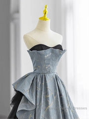 A-Line Blue-Grey Sweetheart Long Formal Party Dress Floor Length Tulle Semi Formal Prom Dress