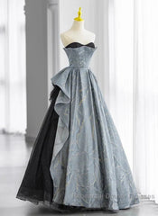 A-Line Blue-Grey Sweetheart Long Formal Party Dress Floor Length Tulle Semi Formal Prom Dress