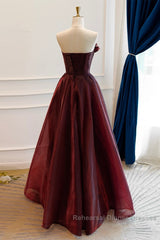 A-Line Burgundy Organza Burgundy Long Semi Formal Prom Dress, Burgundy Long Evening Dress