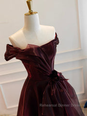 A-Line Burgundy Organza Burgundy Long Semi Formal Prom Dress, Burgundy Long Evening Dress
