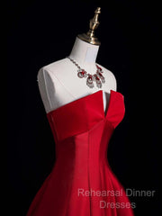 A-Line Burgundy Satin Long Semi Formal Prom Dress, Burgundy Long Formal Dress