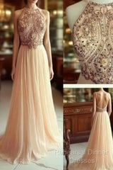 A Line Chiffon Backless Beading, Sequin Long Semi Formal Prom Dresses