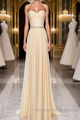 A-Line Chiffon Long Semi Formal Prom Dresses, Sweetheart Neck Chiffon Formal Dresses