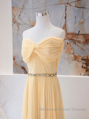A-Line Chiffon Long Semi Formal Prom Dresses, Sweetheart Neck Chiffon Formal Dresses