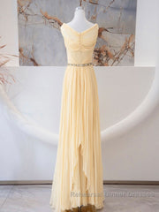 A-Line Chiffon Long Semi Formal Prom Dresses, Sweetheart Neck Chiffon Formal Dresses