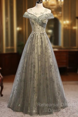 A-Line Evening Gown Elegant Dress Wedding Floor Length Short Sleeve Tulle With Pleats