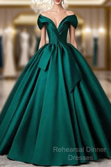 A-Line Formal Satin Floor Length V-Neck Evening Dresses Elegant Semi Formal Prom Dress