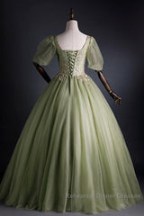A Line Green Applique Semi Formal Prom Dress Sweet Tulle Birthday Party Dress