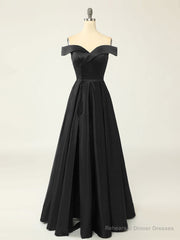 A-Line Green Off Shoulder Long Prom Dresses, Green Formal Evening Dresses