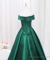 A-line Green Satin Sweetheart Formal Dress, Green Long Evening Dress Prom Dress