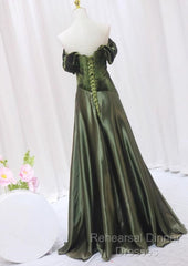 A-Line Green Sweetheart Velvet Long Party Dress, Green Evening Dress Semi Formal Prom Dress