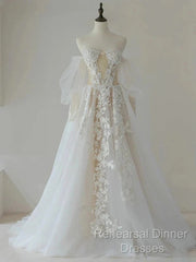A-Line Lace Tulle Long Semi Formal Prom Dress Bride Gown Wedding Dress Beautiful