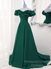 A-Line Off Shoulder Floor Length A-Line Long Semi Formal Prom Dress, Green Sweetheart Party Dress