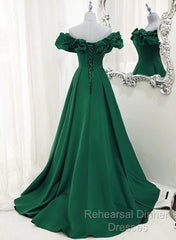 A-Line Off Shoulder Floor Length A-Line Long Semi Formal Prom Dress, Green Sweetheart Party Dress