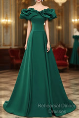 A-Line Off Shoulder Floor Length A-Line Long Semi Formal Prom Dress, Green Sweetheart Party Dress