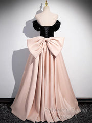 A-Line Off Shoulder Satin Champagne Long Semi Formal Prom Dress, Champagne Long Evening Dress