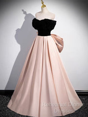 A-Line Off Shoulder Satin Champagne Long Semi Formal Prom Dress, Champagne Long Evening Dress