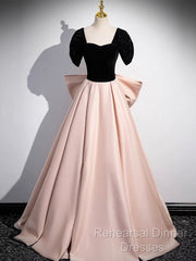 A-Line Off Shoulder Satin Champagne Long Semi Formal Prom Dress, Champagne Long Evening Dress