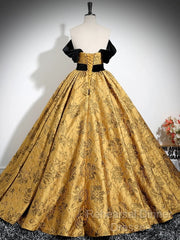 A-Line Off Shoulder Satin Gold Long Semi Formal Prom Dress, Gold Long Formal Dress