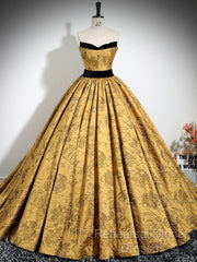 A-Line Off Shoulder Satin Gold Long Semi Formal Prom Dress, Gold Long Formal Dress