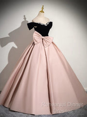 A-Line Off Shoulder Satin Pink Long Semi Formal Prom Dress, Pink Long Formal Dress