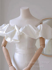 A-Line Off Shoulder Satin White Long Semi Formal Prom Dress, White Long Party Dress