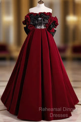 A-Line Off Shoulder Velvet Lace Burgundy Long Semi Formal Prom Dress, Burgundy Long Formal Dress