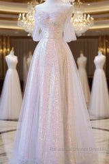 A Line Off The Shoulder Tulle Pink Semi Formal Prom Dresses Evening Dress