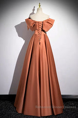 A-Line Orange Satin Beaded Sweetheart Semi Formal Prom Dress, Orange Long Evening Dress