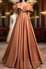 A-Line Orange Satin Beaded Sweetheart Semi Formal Prom Dress, Orange Long Evening Dress