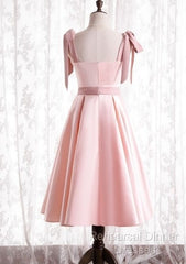 A-Line Pink Satin Short Party Dress Homecoming Dress With Tie Shoulders