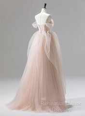 A-Line Pink Tulle Sweetheart Semi Formal Prom Dress Party Dress, Pink Tulle Evening Dress
