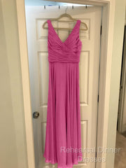 A-Line Pleated Chiffon V-Neck Long Bridesmaid Dresses