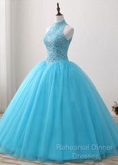 A-Line/Princess Tulle Appliques Lace Semi Formal Prom Dresses With Beading